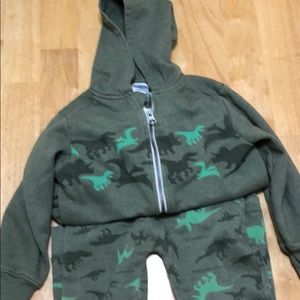 Little boys green with dinosaurs sweat suit.